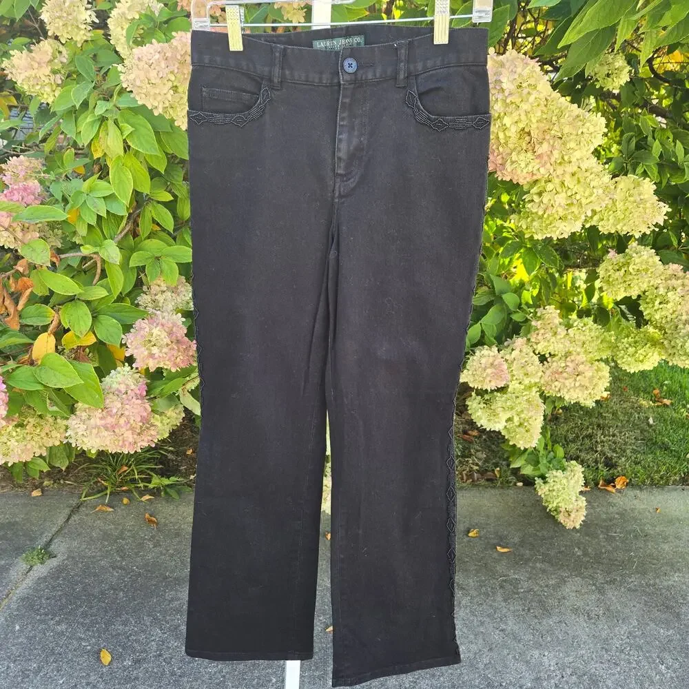 Lauren Jeans Co Beaded Jeans Black Southwestern Bootcut Ralph Lauren sz 4 Petite
